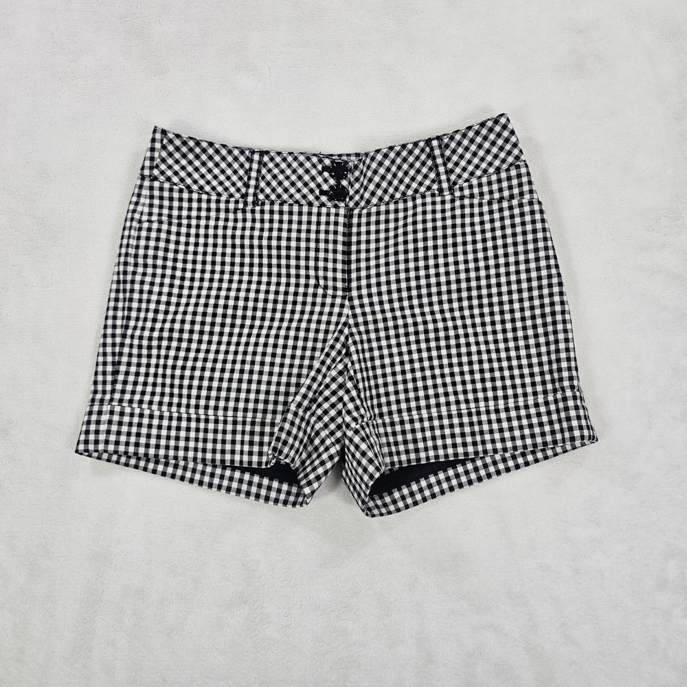 White House Black Market Gingham Cuffed Shorts Black White 00 4500818102